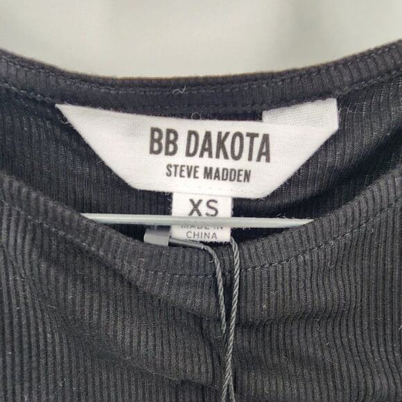 NWT BB DAKOTA Ribbed Drawstring Black Cinch Top Womens Size XS Extra Small - Picture 2 of 4